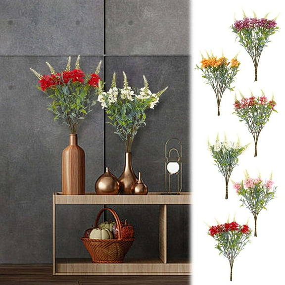 Artificial Flowers 5 Blossoms Fake Silk Bouquet 15 Inch for Home Decor Vase Arrangement Outdoor Wedding Gardening Centerpiece by PALIFEUR