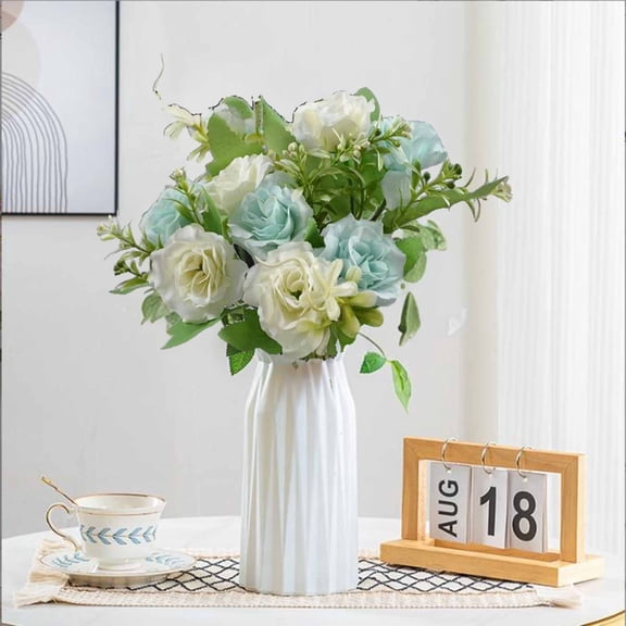 Artificial Flowers 5 Forks 10 Mini Roses - Plastic Fake Rose Bouquet for Home Decoration - Lifelike Faux Roses for Wedding Centerpiece Vase Living Room Shelf Decor - 1 Pack