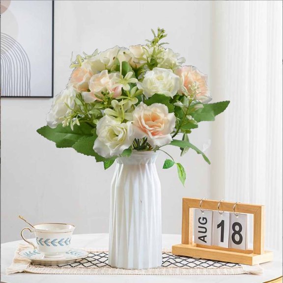 Artificial Flowers 5 Forks 10 Mini Roses - Plastic Fake Rose Bouquet for Home Decoration - Lifelike Faux Roses for Wedding Centerpiece Vase Living Room Shelf Decor - 1 Pack