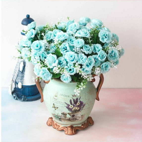 Artificial Flowers 5 Forks 15 Mini Roses Plastic Home Decor Fake Plants for Wedding Centerpieces Party Decoration Indoor Outdoor Arrangements