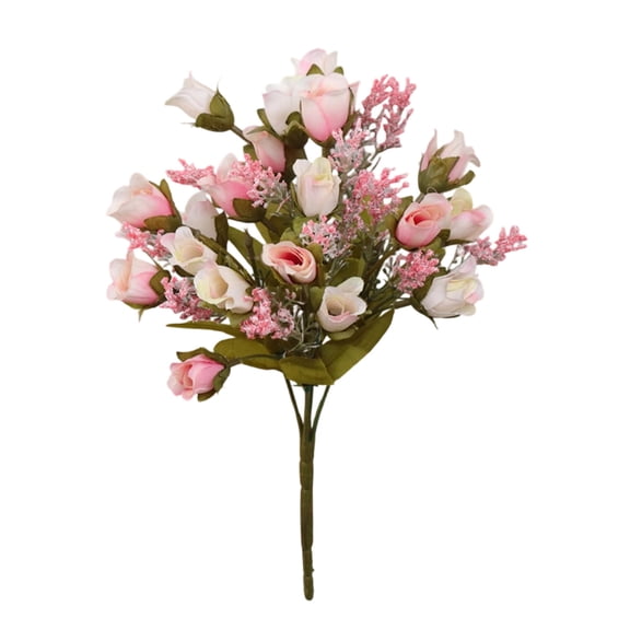 Artificial Flowers 5 Head Rose Bud Bouquet Light Pink Faux Floral Arrangement for Home Wedding Party Office Shop Garden Decor 12.6in Length