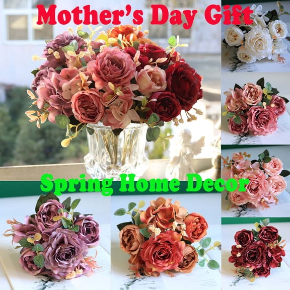 Artificial Flowers 5 Stems Mixed Bouquet Set Realistic Fake Plants Plastic and Fabric Blends for Spring Home Decor Wedding Centerpieces Party Table Arrangements Vase Fillers by HAODEJW
