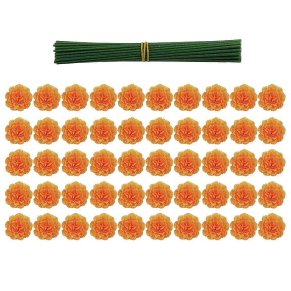Artificial Flowers 50 Pack Orange Carnation Heads with Flower Stems for Halloween Fall Wedding and Cemetery Decorations