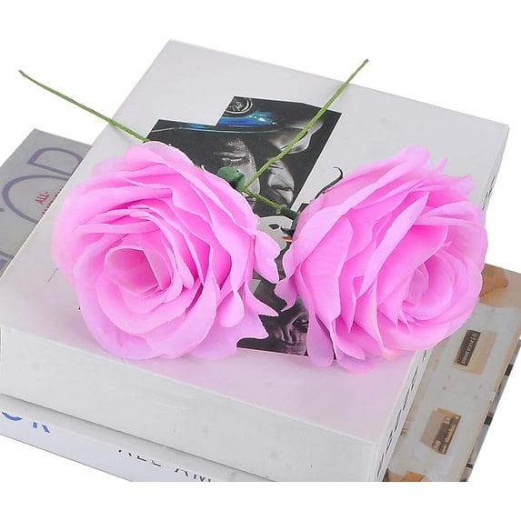 Artificial Flowers 50PCS Silk Rose with Wire Stem Real-Touch Fake Rose for DIY Wedding Décor Bride&Bridesmaid Bouquets Home Office Baby Shower Party Prom Centerpieces Arch Garland(White)