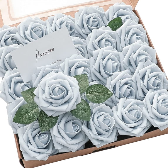 Is Powder Real App Artificial Flowers 50pcs Real Looking Powder Blue Foam Fake Roses with ...