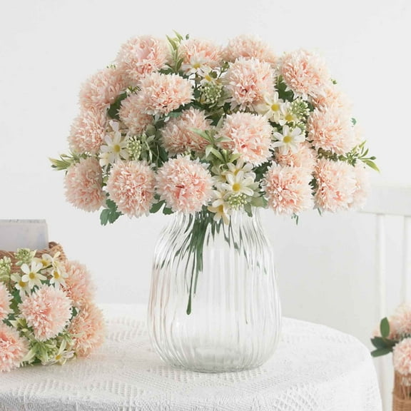 Artificial Flowers, 7 Bouquets Artificial Ping Pong Chrysanthemum Dandelion, Indoor Outdoor Hanging Flower Pot Decor, No Vase Needed, For Home Garden Wedding Party Living Room Bedroom