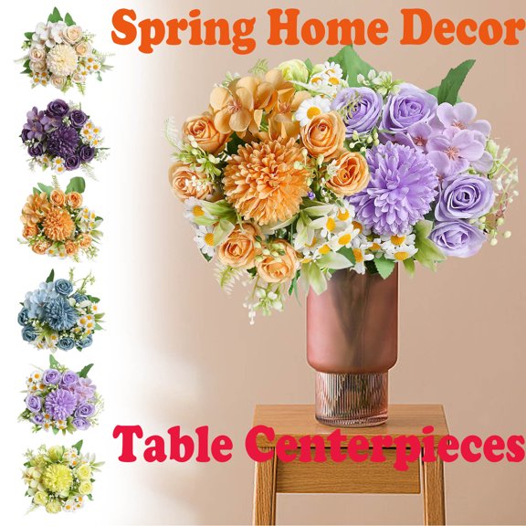 Artificial Flowers 7 Steams Mixed Bouquet Set Realistic Fake Plants Plastic and Fabric Blends for Spring Home Decor Wedding Centerpieces Party Table Arrangements Vase Fillers by HAODEJW
