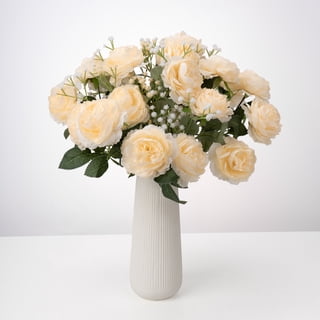 7Pcs Fake Peonies Artificial Flowers,25.6"long stem Faux Ranunculus Flowers + 4 Pcs Baby's Breath, Realistic Silk Wedding Flowers for DIY Vase Arrangement for Home Decor(champagne)