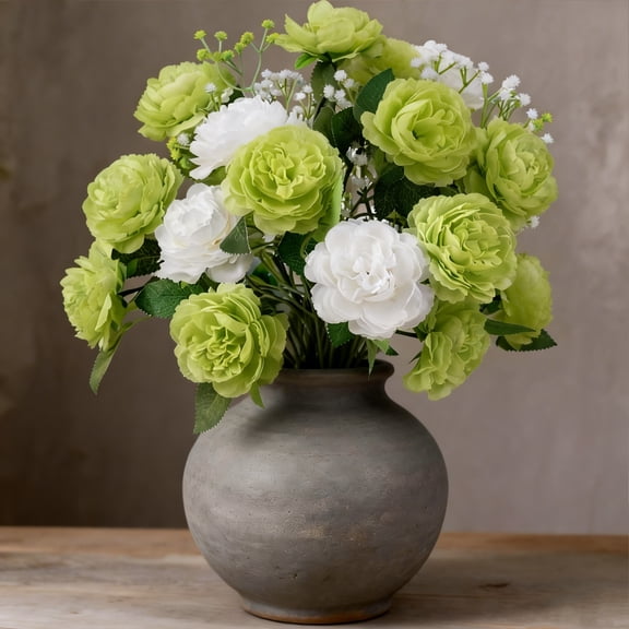 Artificial Flowers 7 Stems Globe Chrysanthemum, Bendable Stems Faux Plants for Home Decor, Adjustable Silk Flowers for Living Room(Mixed Green)