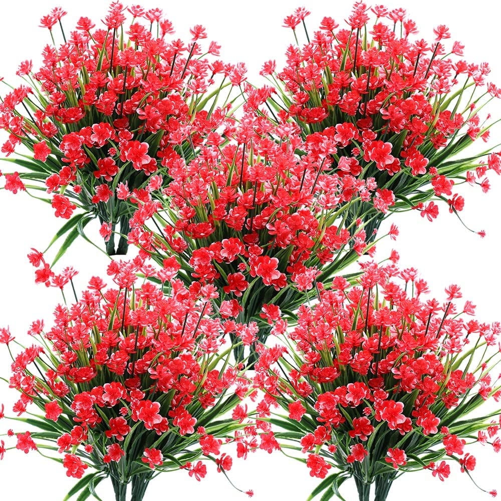 Artificial Flowers, 8 Bundles Fake Outdoor UV Resistant Greenery Faux ...