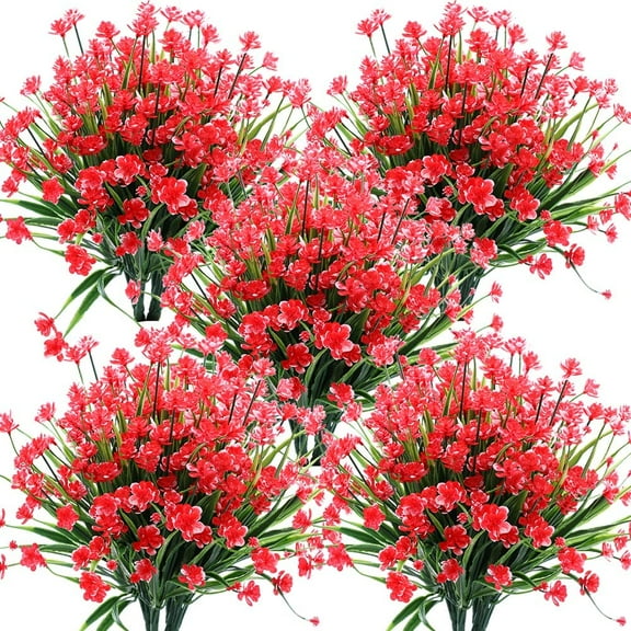 Artificial Flowers, 8 Bundles Fake Outdoor UV Resistant Greenery Faux Plants Shrubs for Indoor Outside Hanging Planter Home Office Wedding Farmhouse Decor (Orange Red)