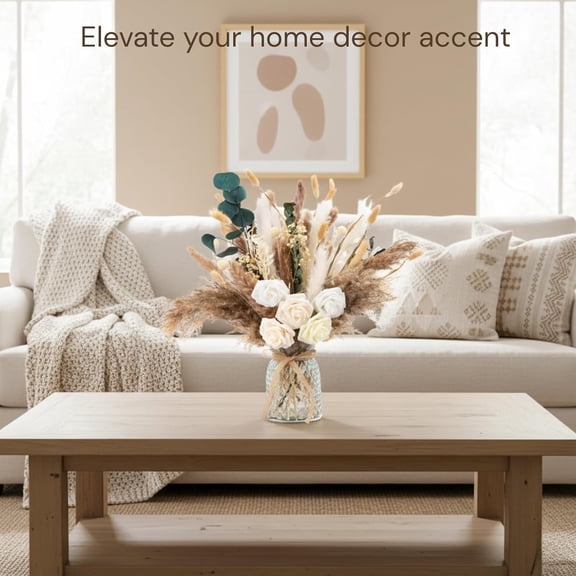 Artificial Flowers Arrangement, Dining Table Centerpiece Decorations, Fake Flowers in Vase, Dried Pampas Grass Floral Centerpieces, Coffee Table Decor