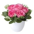 thumbnail image 1 of Artificial Flowers Arrangement with Vase Included,Hot Pink Silk Roses in Pot,Dining Table Centerpiece Decorations,Fake Flowers in Vase,Faux Floral Arrangement for Spring Decor Home Office,7.8"x3.9", 1 of 9