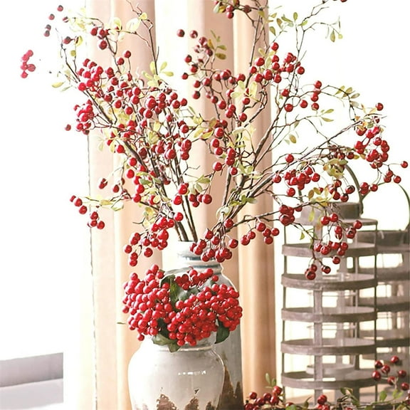 Artificial Flowers,Artificial Berry Stems 3Pack 27.5Inches Red Berry Stems Berry Spray Picks Handmade Berry Picks For Table Home Wedding Christmas Holiday Decor