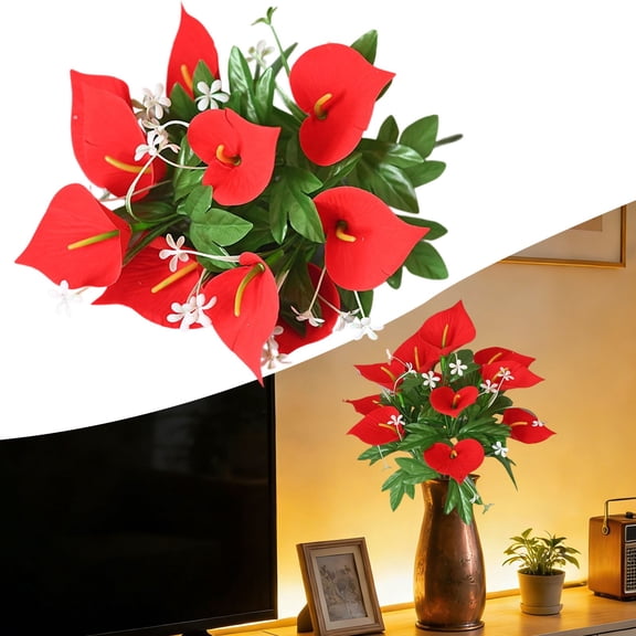 Artificial Flowers,Artificial Calla & Anthurium Bouquet 45CM Flower Bundle For Home Restaurant & Living Room Decor (White & Red Options)