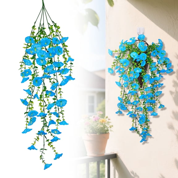 Artificial Flowers,Artificial Morning Glory Hanging Vines 70cm Trailing Blue Flowers Hanging Plants For Indoor & Outdoor Home Decor