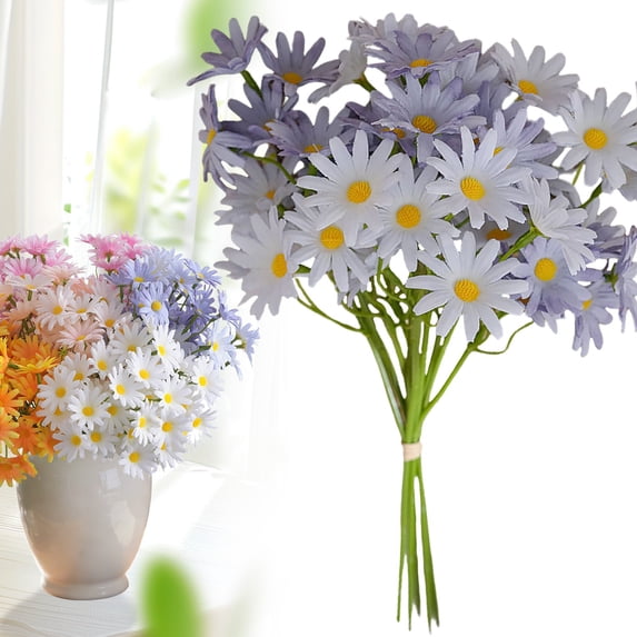 Artificial Flowers Artificial Silk Daisy Fake Flowers UV Resistant Outdoor Fake Wildflowers with Stems Greenery Shrubs Plants Arrangements for Home Garden for Decoration (Light Blue)