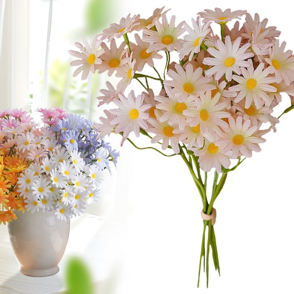 Artificial Flowers Artificial Silk Daisy Fake Flowers UV Resistant Outdoor Fake Wildflowers with Stems Greenery Shrubs Plants Arrangements for Home Garden for Decoration (Pink Green)