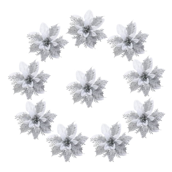 Artificial Flowers Bouquet,10Pcs Christmas Flowers Trees Decor Glitter Wed Birthday Party Decor For Christmas