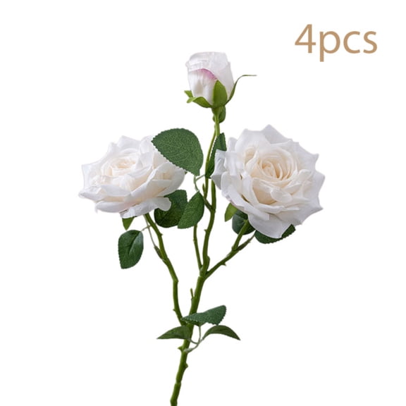 Artificial Flowers Bouquet, 4-Pack Real Touch Faux Roses DIY Flower Arrangement for Home Decor, Wedding, Valentine, Party, Gift Idea