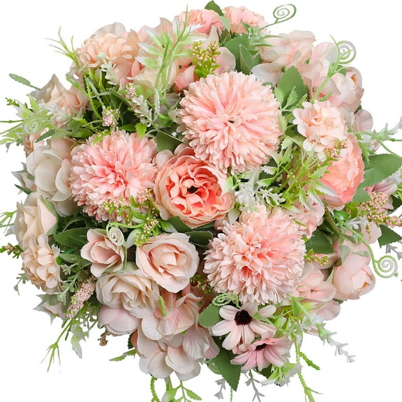 Artificial Flowers Bouquet Fake Peony Silk Hydrangea Wildflowers Arrangements with Stems for Wedding Home Centerpieces Decor (Light Pink)