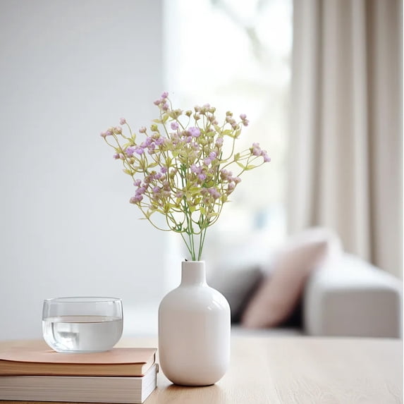 Artificial Flowers Bouquet, Plastic Floral Arrangement for Home Table Centerpiece Decor, Fake Gypsophila Filler Flowers for Wedding Party Vase Tree Wreath Decoration(Purple)