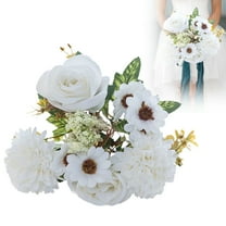 Artificial Flowers Bouquet White– Realistic Roses with Chrysanthemum & Daisies, Lifelike Fabric Artificial Bouquet for Wedding Centerpieces, Table Arrangements & Home Decor