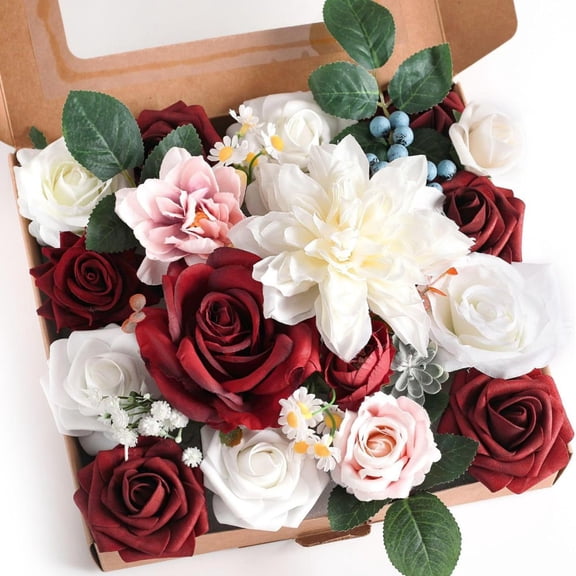 Artificial Flowers Bouquets Box Set for DIY Bridal Wedding Shower Decorations Fake Floral Arrangements for Party Table Centerpieces Home Decor Indoor Outdoor D