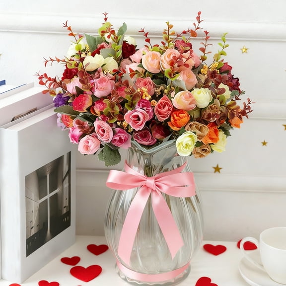 Artificial Flowers Bouquets, Multi-Purpose Decorative Roses Featuring Three Blooms Per Stem for Home and Wedding Decor, Available In Assorted Colors, Set Of Two Bouquets Blahzhy