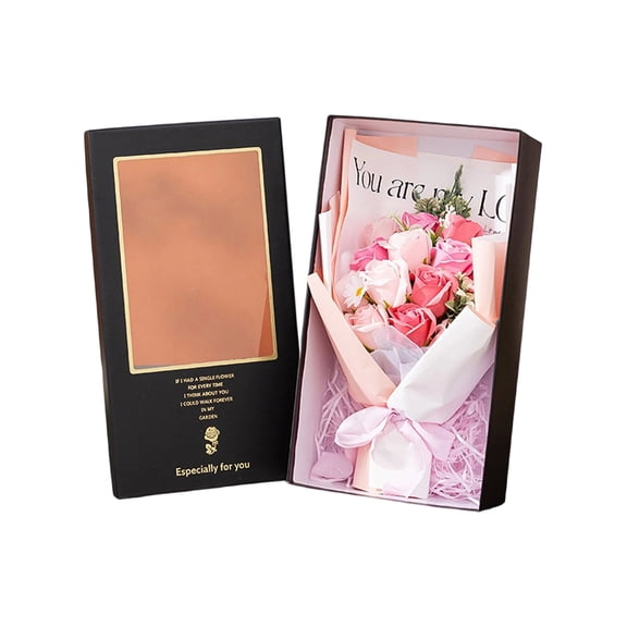 Artificial Flowers Box Set, 18pcs Realistic Looking Rose Flower Gift Box, Fake Flowers for Valentines Day Gift DIY Wedding Bouquets Party Tables Decorations(Pink)