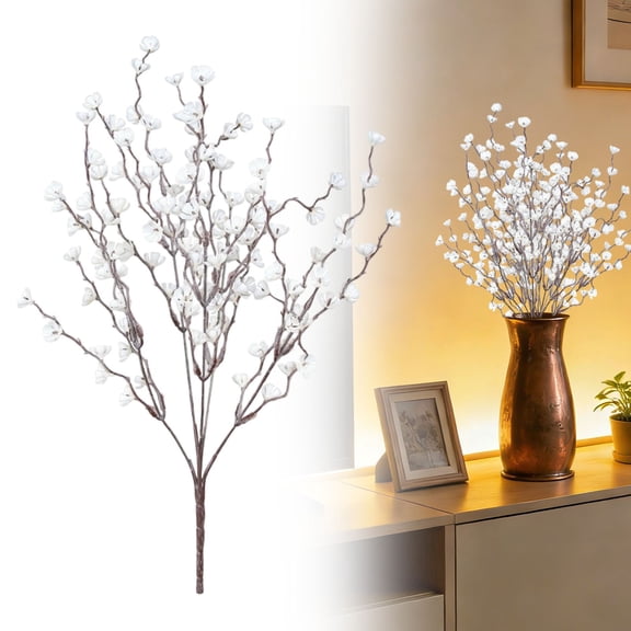 Artificial Flowers,Branches Artificial Flowers Creamy Long With Frosted Powder For Indoor Decoration Tall Vase Arrangements Home Wedding Table Centerpieces