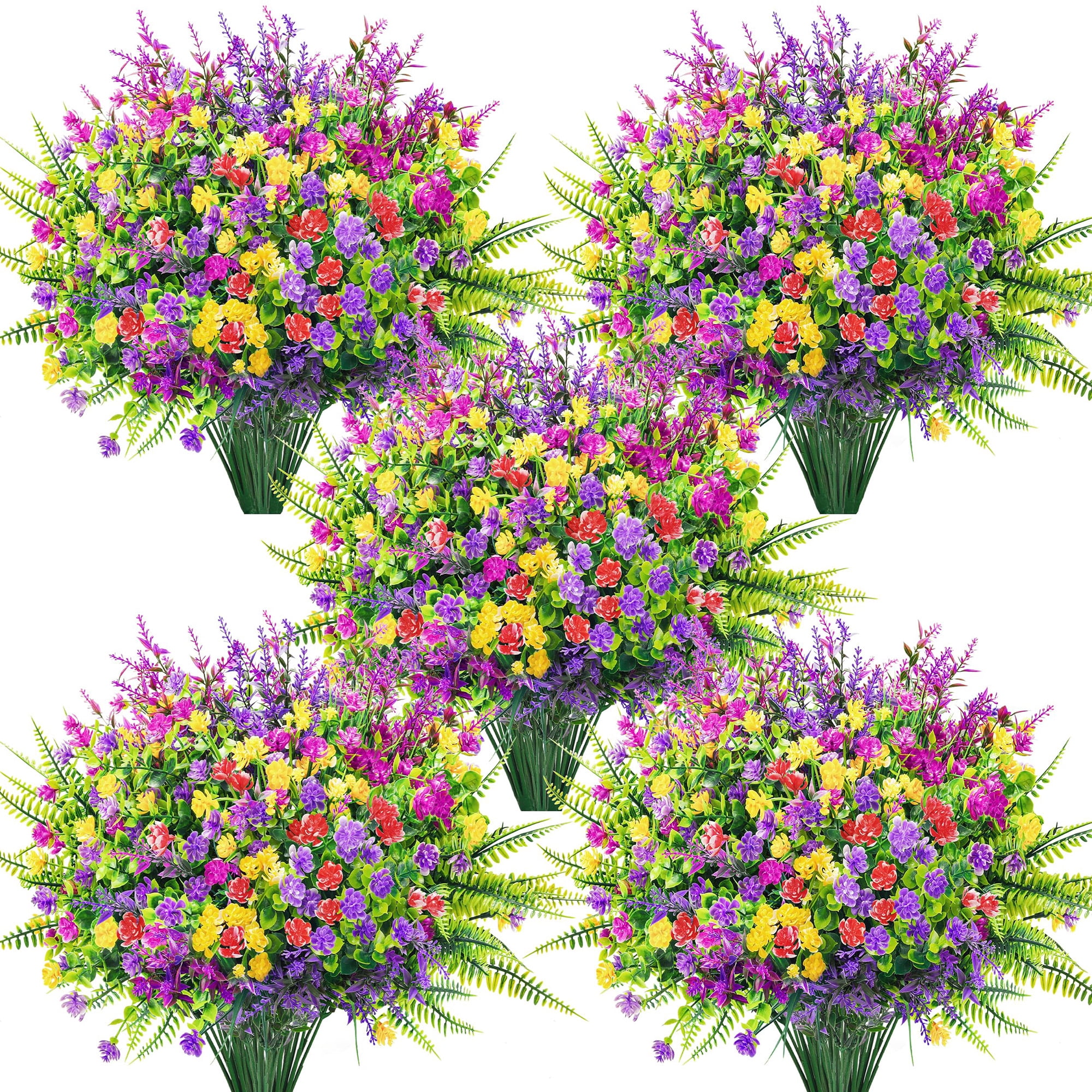 Artificial Flowers Bulk 24 Bundles, UV Resistant Fake Flowers for Outdoors, Perfect for Garden Patio Porch Window Box Decor, Year Round Colorful Spring Display, Colourful