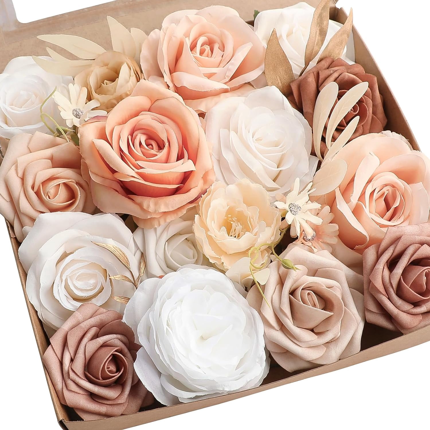 Artificial Flowers Burnt Orange Fake Roses Peonies Dahlia Greenery Combo Box Set for DIY Wedding Bouquets Bridal Shower Centerpieces Floral Arrangements Party Tables Home Decoration