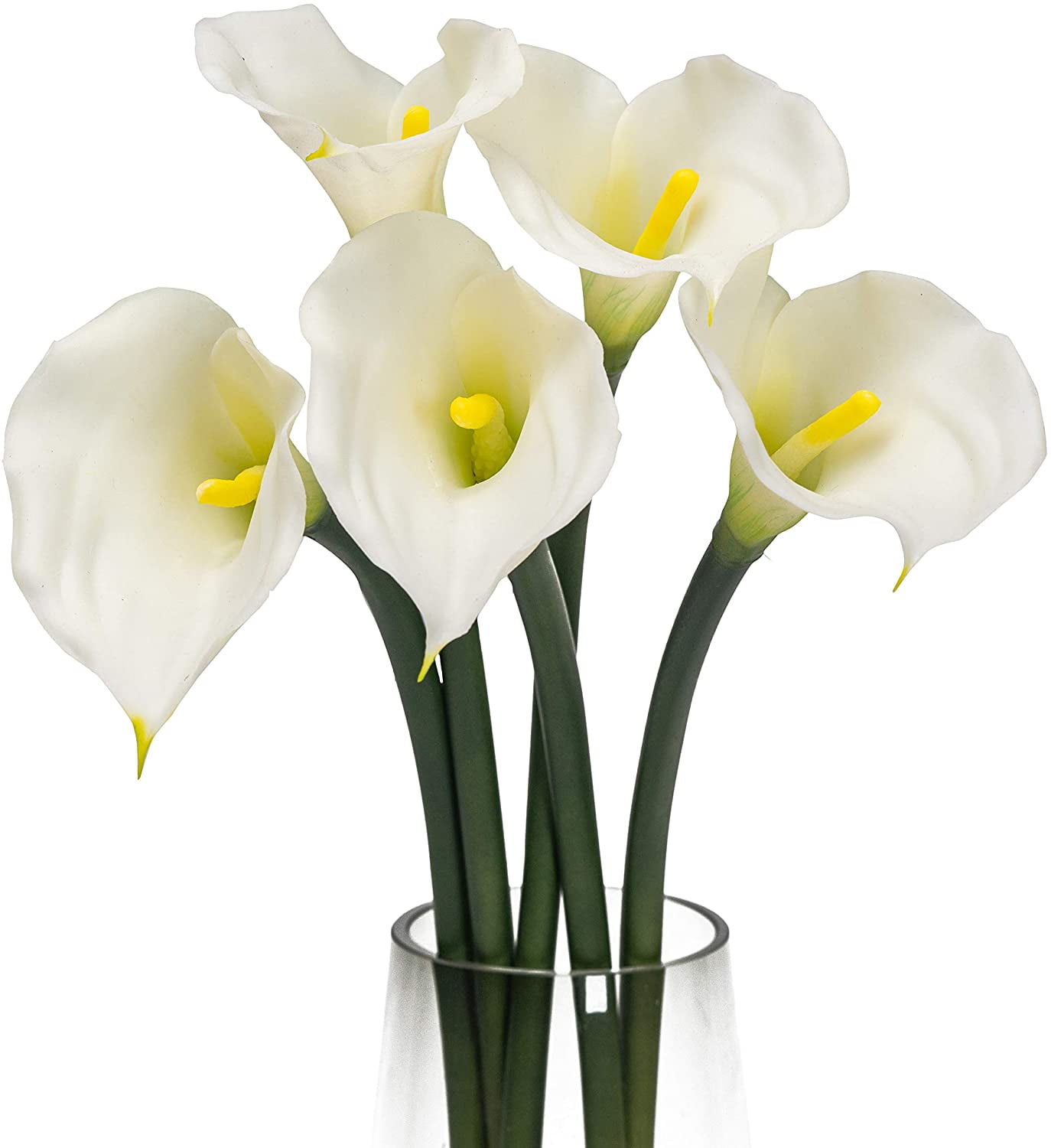 Artificial Flowers Calla Lilly 25.6'' Large Latex Fake Bouquet Soft Real Touch Long Stem Plants 5 Pcs for Home,Living Room,Bedroom,Dining Table,Office,Weddings Party Garden Decor(White)