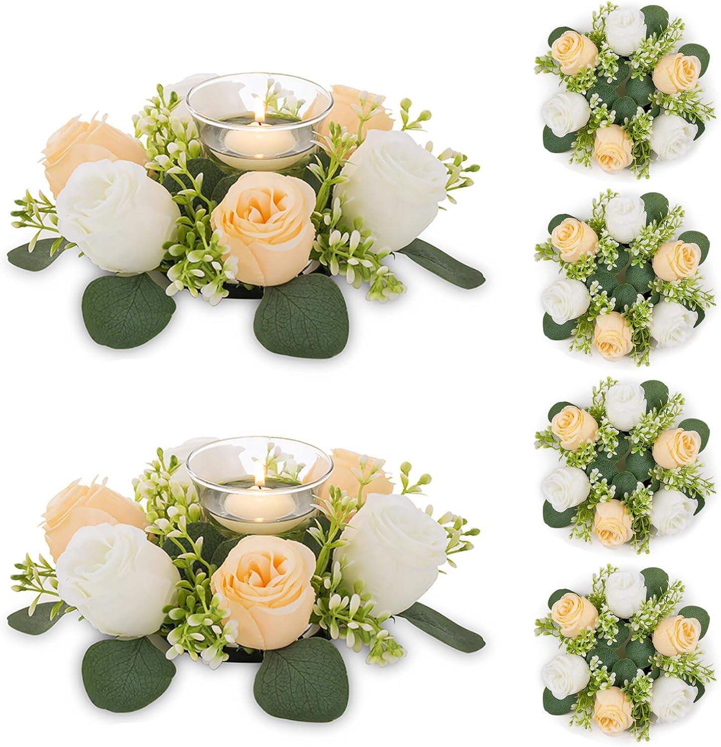 TINGE TIME Artificial Flowers Candle Ring - 15 Inch Teal Blue Rose Wreath For Weddings & Decor