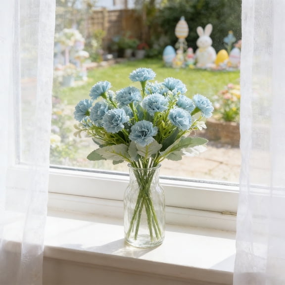 Artificial Flowers Carnation Silk Fake Flowers For Wedding Decor Centerpieces Home Living Room Table Arrangement Vase Fillers Party Decoration Craft Supplies(Blue)