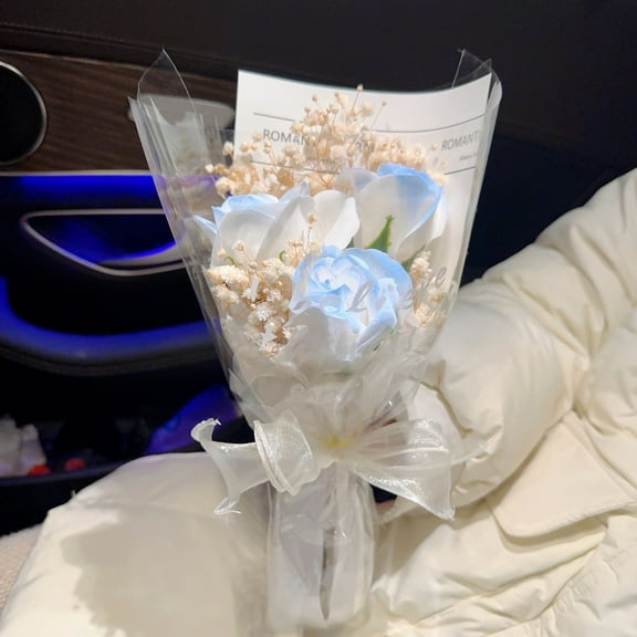 Artificial Flowers," Celestial Bouquet — Preserved Gypsophila And Realistic Blue Frost Roses"