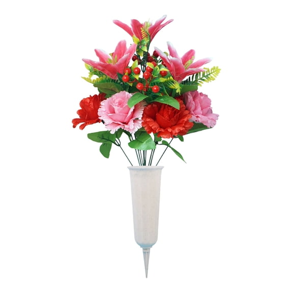 Artificial Cemetery Flowers,Outdoor Grave Decorations Roses,Arrangements Bouquet with Cemetery Vase, Silk Flowers for Long-Lasting Remembrance by WEIWEIGG