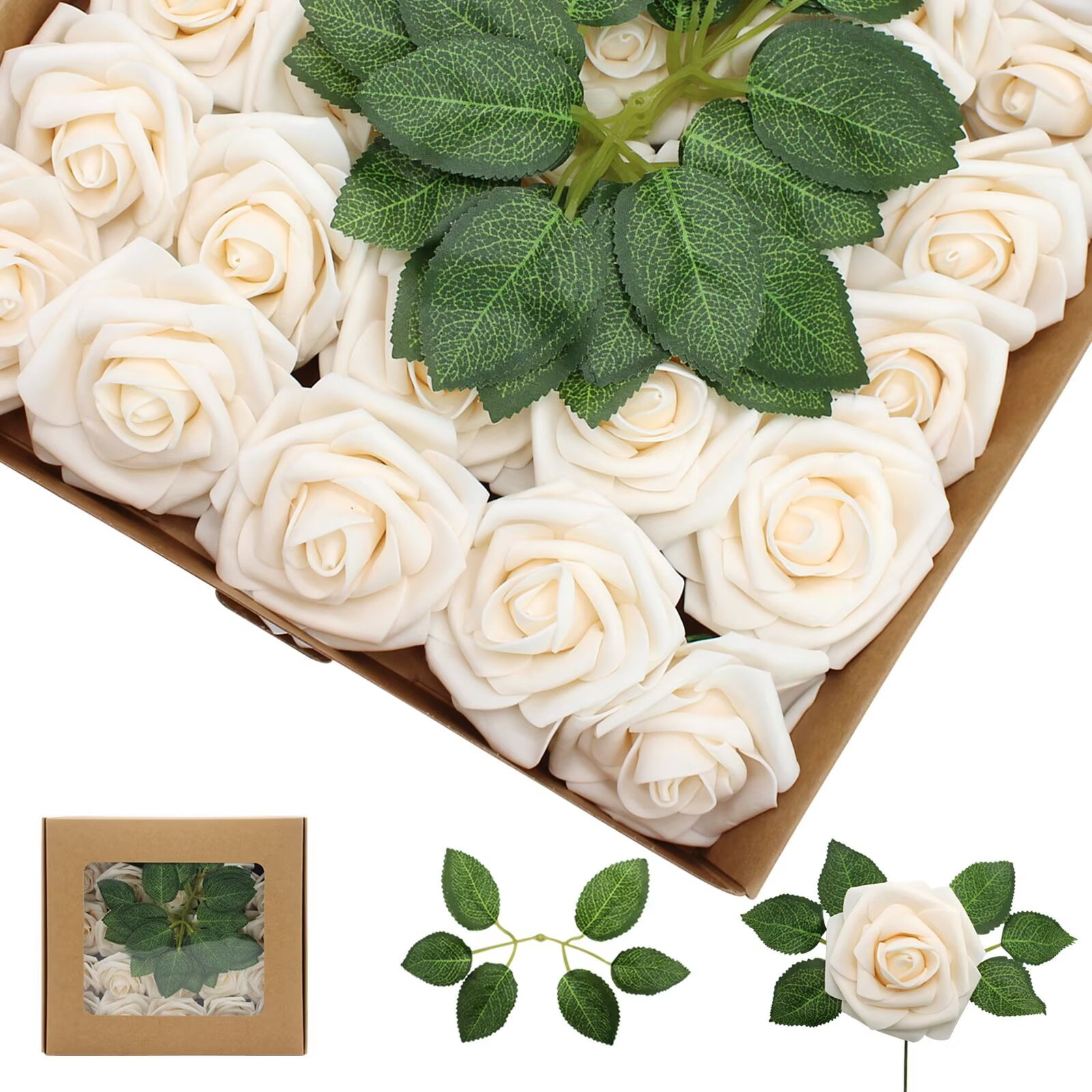 Artificial Flowers Champagne Roses 200PCS Real Looking Foam Fake Roses ...