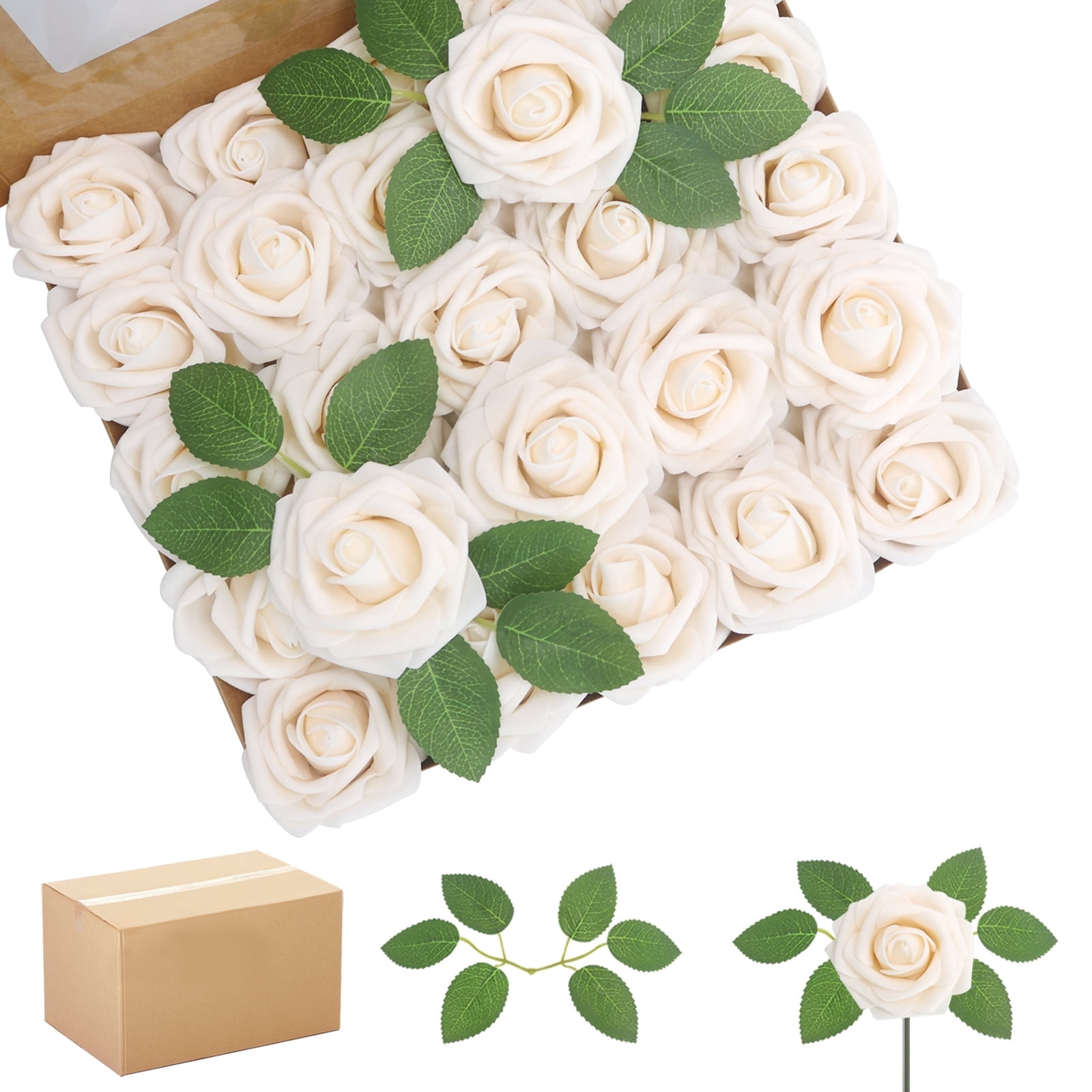 Artificial Flowers Champagne Roses 200PCS Real Looking Foam Fake Roses ...