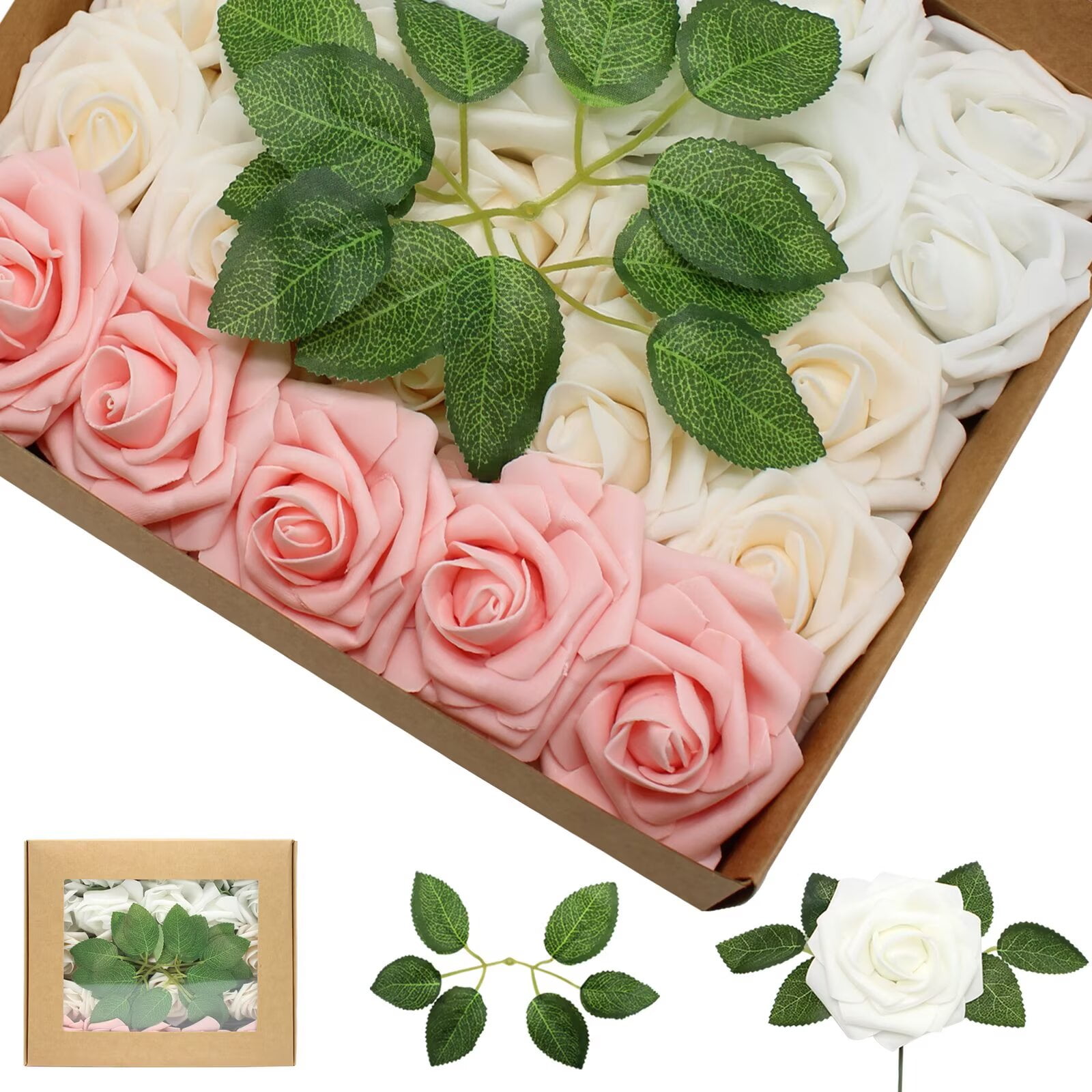 Artificial Flowers Champagne Series Roses 25PCS Real Looking Foam Fake ...