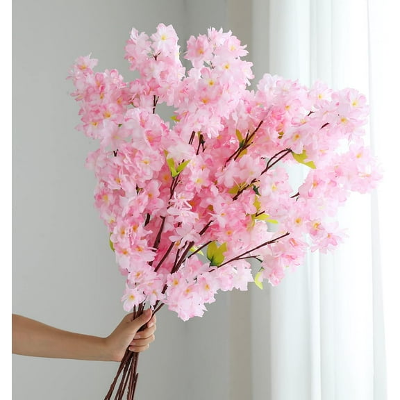 Artificial Flowers Cherry Blossom Branches Inch Fake Silk Cherry Blossom Flowers Arrangements for Wedding Party Home Decoration (Light Pink,3Pack)