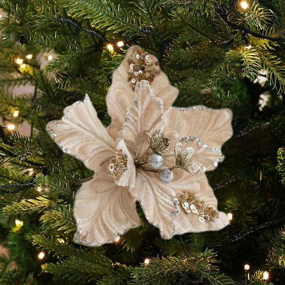 Artificial Flowers Christmas Glitter Magnolia Magnolia with Stems Christmas Tree Decoration Flower Wreath Christmas New Year Decoration Holiday Gift Indoor Garden Home Decoration Pink