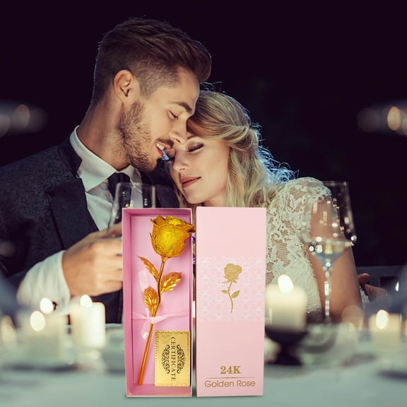 Artificial Flowers,Color Gold Rose Flower Purple Window Gift Box Year's Day Gift Gold Foil Rose