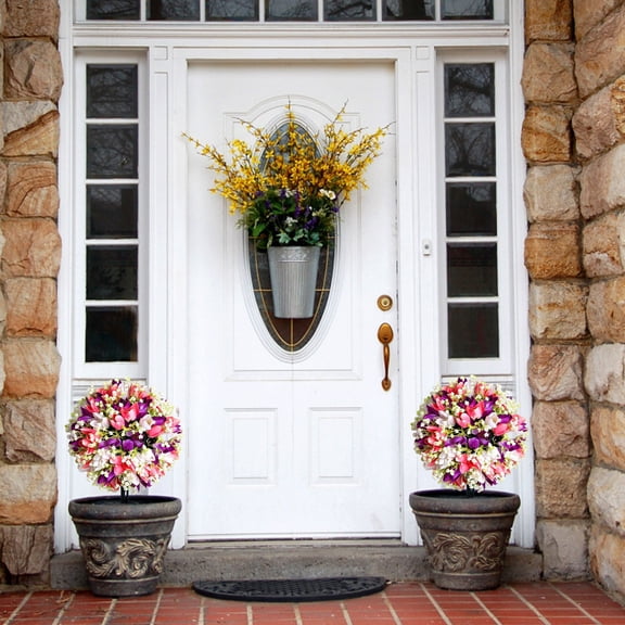 Artificial Flowers Colorful Round Ornament With Ground Stake For Outdoor Yard Patio Garden Decor