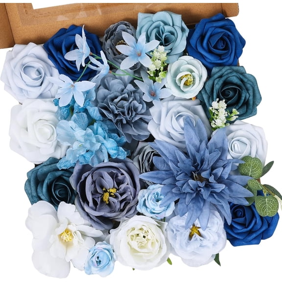 Artificial Flowers Combo Box Blue Dusty Blue Artificial Flowers for DIY Tables Centerpieces Baby Shower Bridal Shower Wedding Bouquet Arrangements Decor