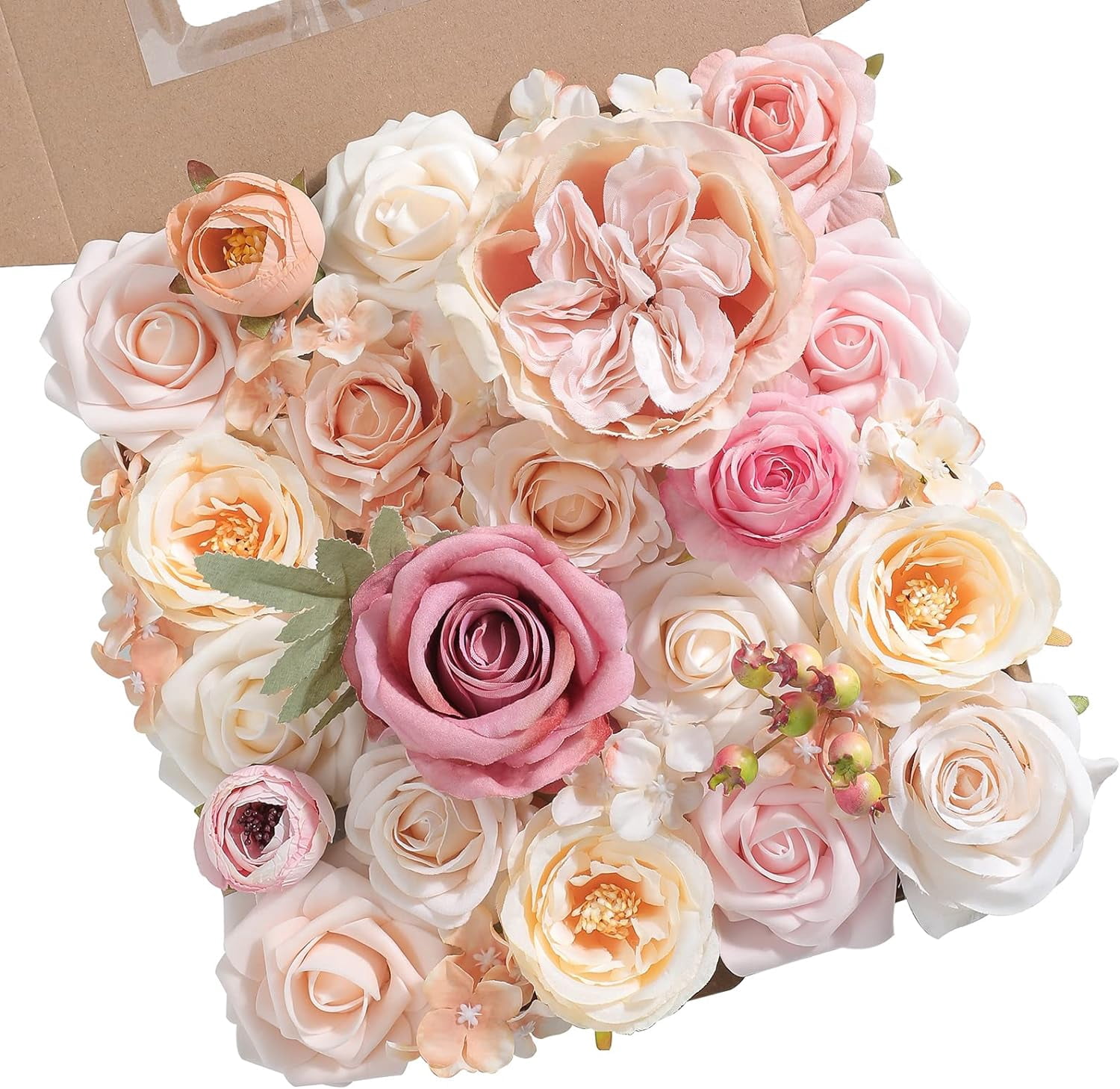 Artificial Flowers Combo Box Set Champagne Pink Fake Flower Leaves Box