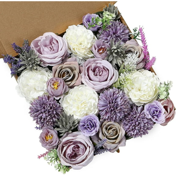 Artificial Flowers Combo Box Set Fake Flowers Bulk for DIY Wedding Bridal Bouquets Faux Roses Floral Arrangements with Stems for Party Table Centerpieces Spring Home Indoor Outdoor Decoration