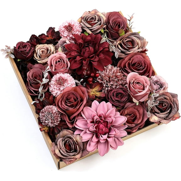 Artificial Flowers Combo Box Set Fake Flowers Bulk for DIY Wedding Bridal Bouquets Faux Roses Floral Arrangements with Stems for Party Table Centerpieces Spring Home Indoor Outdoor Decoration