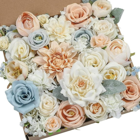 Artificial Flowers Combo Box Set Fake Flowers Bulk for DIY Wedding Bridal Bouquets Faux Roses Floral Arrangements with Stems for Party Table Centerpieces Spring Home Indoor Outdoor Decoration